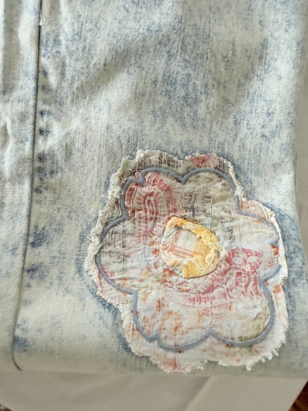 POL Boho Vintage 70s Floral Flower Patch Baggy Flowy Wide Leg Denim Jeans NWT - Picture 10 of 13